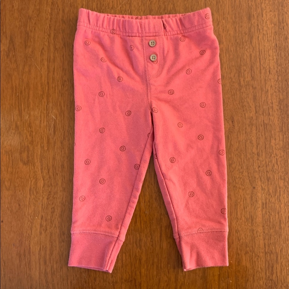 🍓3/$10 Carter's Coral Baby Leggings with Smiley Faces size 12m